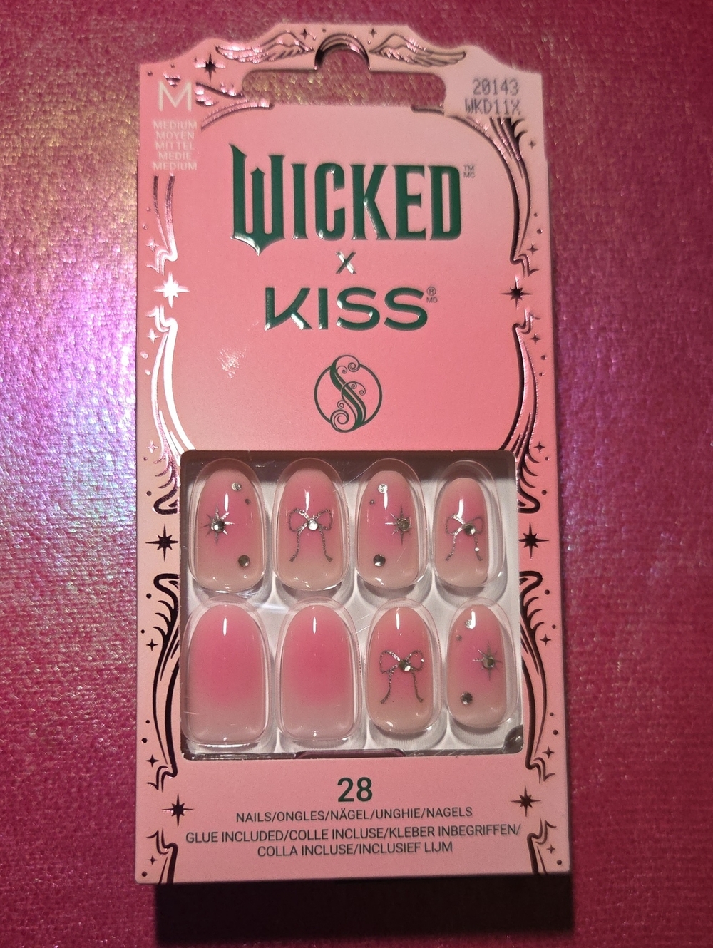 Pink Press-On Nails with Bow & Rhinestone Accents